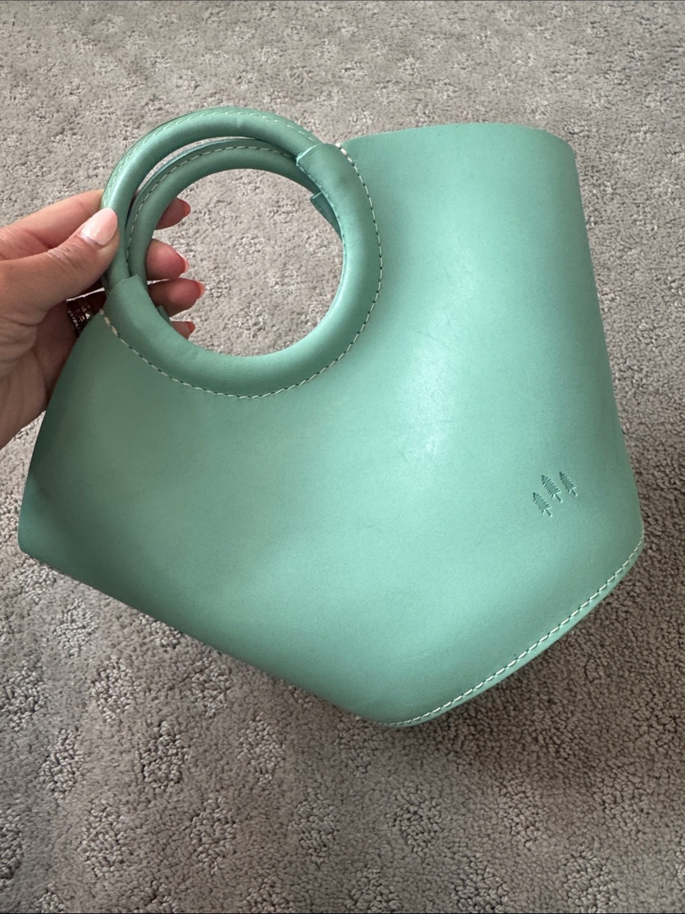 Portland Leather Mint Green Circle-Handle Mini Bag